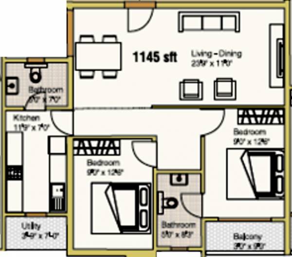 Prospero Hilltop (2BHK+2T (1,145 sq ft) 1145 sq ft)