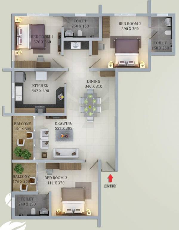 ABAD Golden Oak (3BHK+3T (1,525 sq ft) 1525 sq ft)