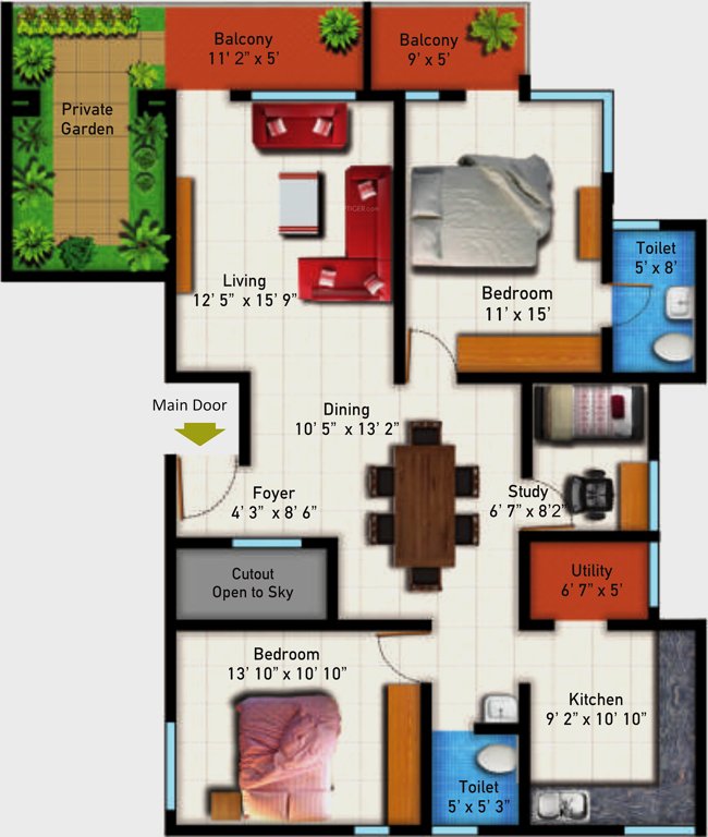 Astro Maison Douce (2BHK+2T (1,404 sq ft)   Study Room 1404 sq ft)