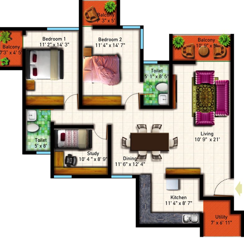 Astro Maison Douce (2BHK+2T (1,486 sq ft)   Study Room 1486 sq ft)