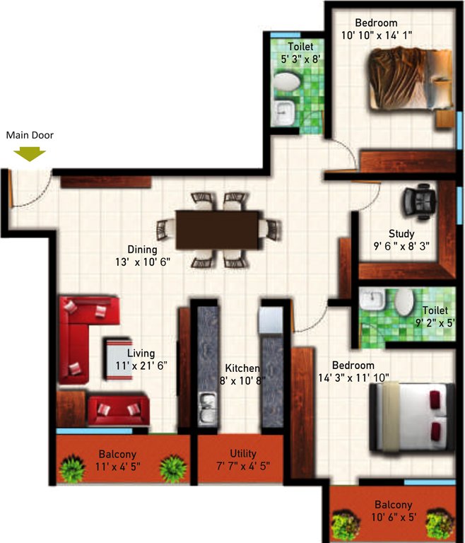Astro Maison Douce (2BHK+2T (1,439 sq ft)   Study Room 1439 sq ft)