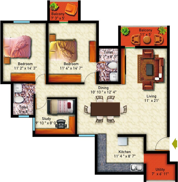 Astro Maison Douce (2BHK+2T (1,465 sq ft)   Study Room 1465 sq ft)