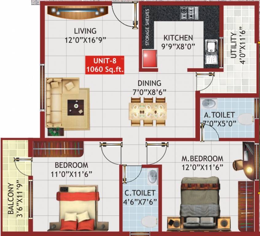 SV Alphyne (2BHK+2T (1,060 sq ft) 1060 sq ft)