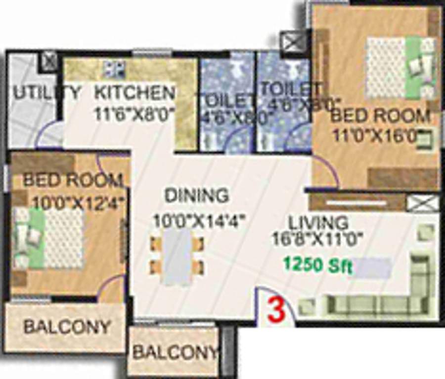 Pioneer KRS Park Royal (2BHK+2T (1,250 sq ft) 1250 sq ft)