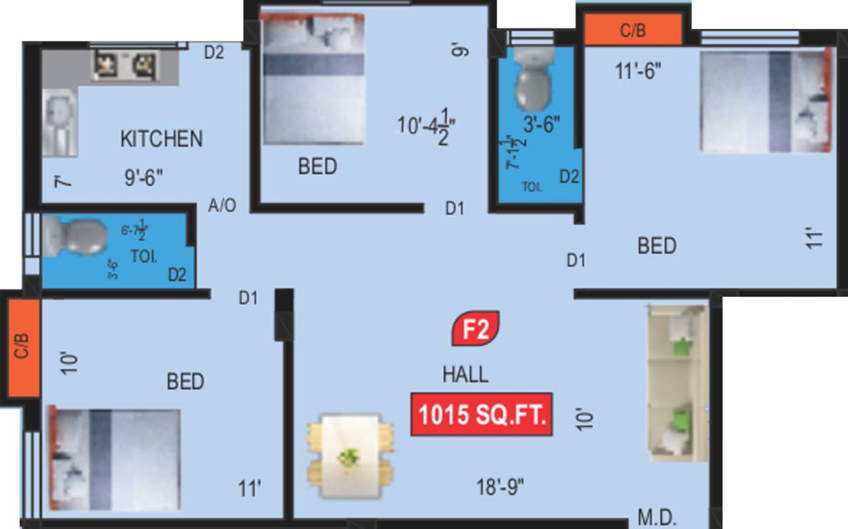 VGK Samudra (3BHK+2T (1,015 sq ft) 1015 sq ft) VGK Samudra (3BHK+2T (1,015 sq ft) 1015 sq ft)