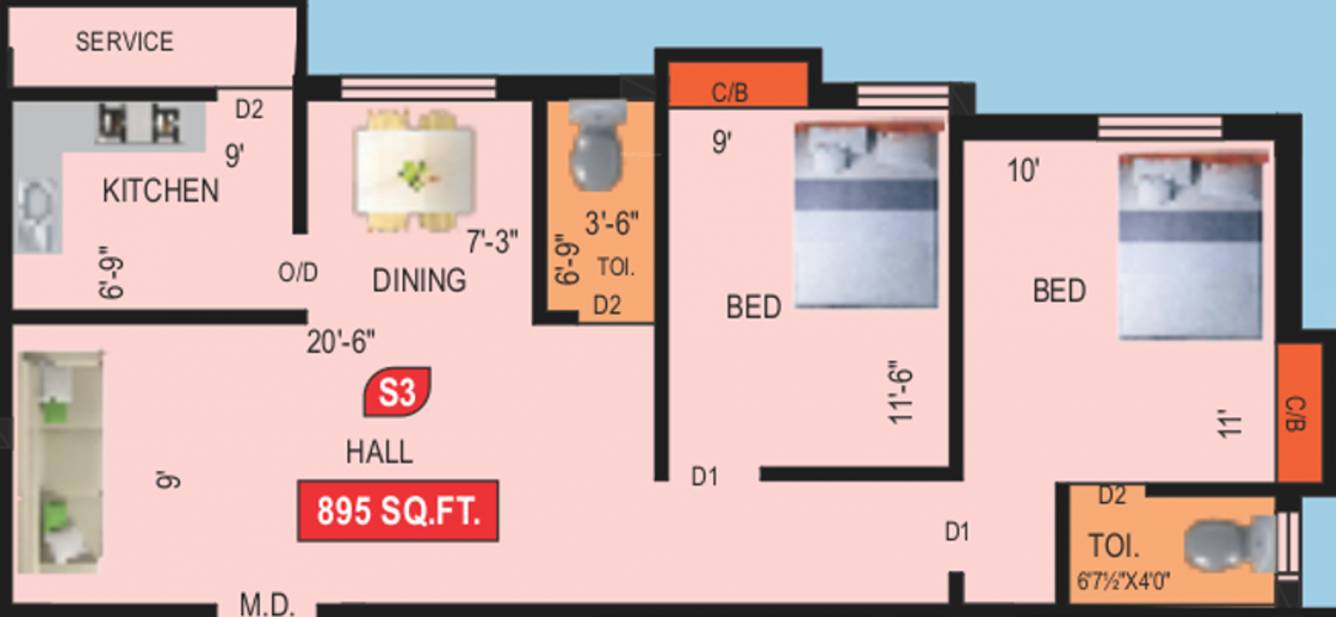 VGK Samudra (2BHK+2T (895 sq ft) 895 sq ft) VGK Samudra (2BHK+2T (895 sq ft) 895 sq ft)