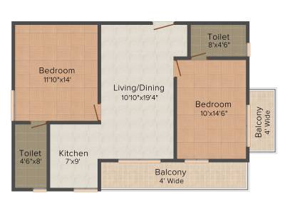 Pioneer Evoque (2BHK+2T (1,080 sq ft) 1080 sq ft)