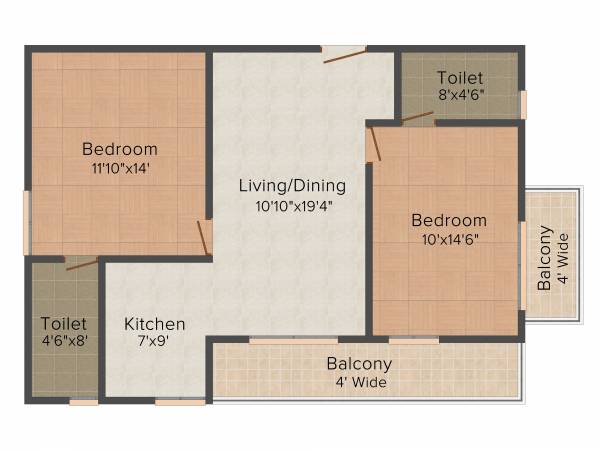 Pioneer Evoque (2BHK+2T (1,080 sq ft) 1080 sq ft)