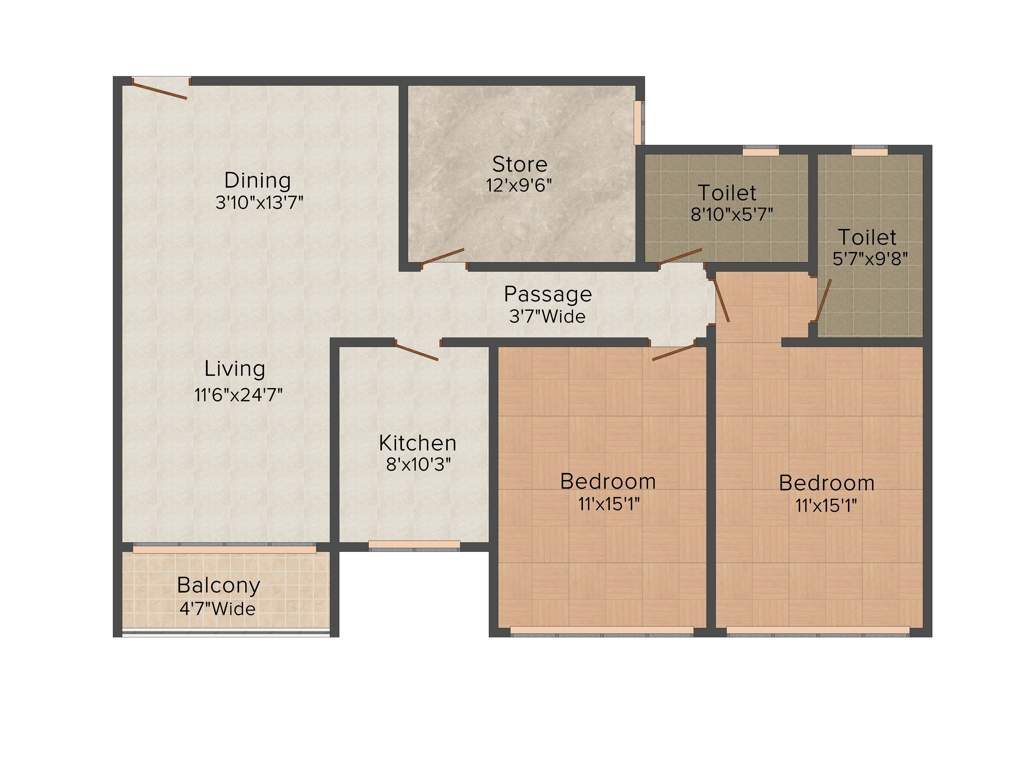 Raheja Vistas (2BHK+2T (1,099 sq ft) 1099 sq ft)