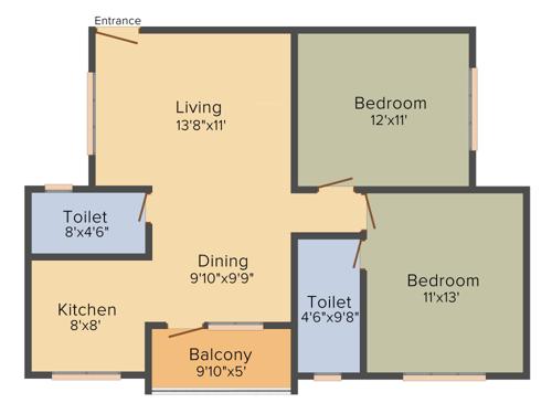 Kumari Ferns (2BHK+2T (1,070 sq ft) 1070 sq ft) Kumari Ferns (2BHK+2T (1,070 sq ft) 1070 sq ft)