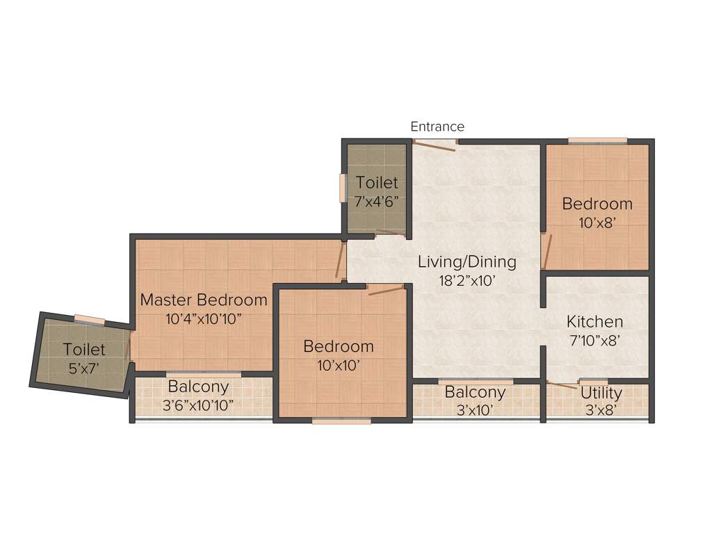 Confident Indus (3BHK+2T (985 sq ft) 985 sq ft)