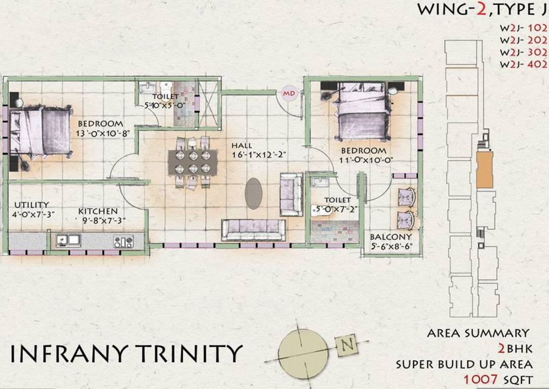 Infrany Trinity (2BHK+2T (1,007 sq ft) 1007 sq ft)