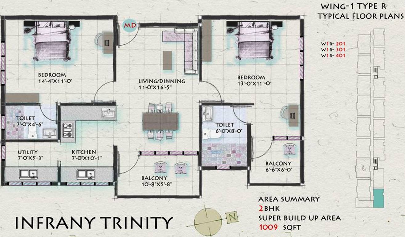 Infrany Trinity (2BHK+2T (1,009 sq ft) 1009 sq ft)