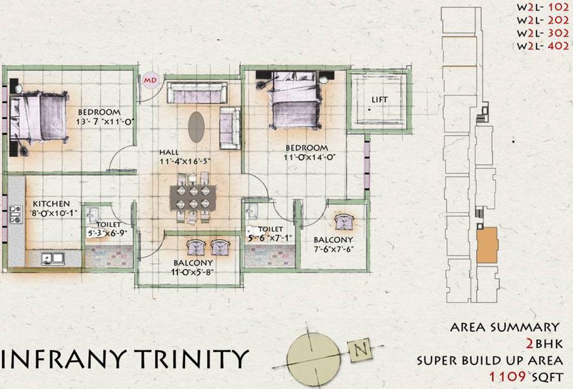 Infrany Trinity (2BHK+2T (1,109 sq ft) 1109 sq ft)
