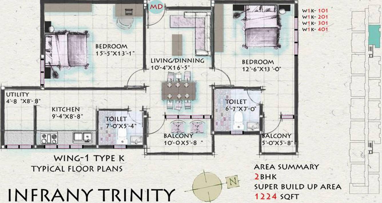 Infrany Trinity (2BHK+2T (1,224 sq ft) 1224 sq ft)