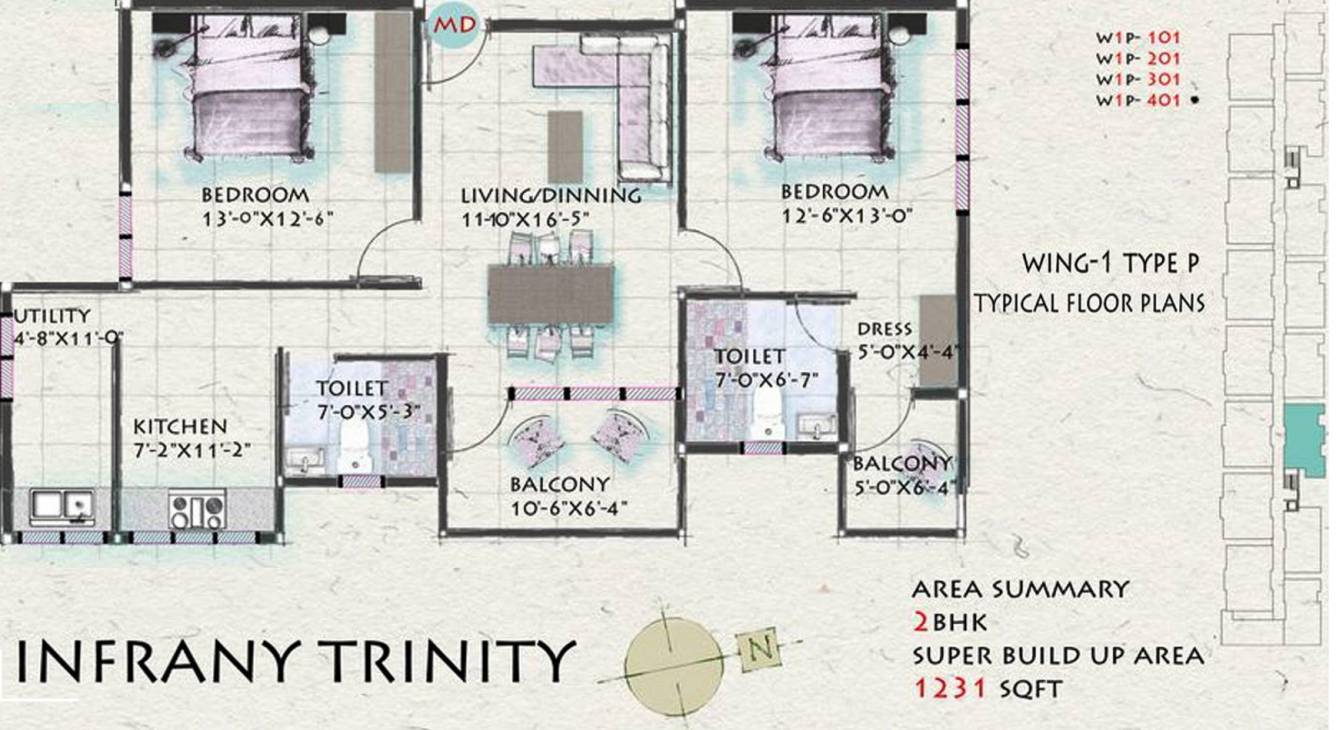 Infrany Trinity (2BHK+2T (1,231 sq ft) 1231 sq ft)