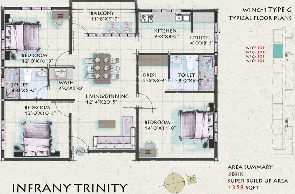 Infrany Trinity (3BHK+2T (1,358 sq ft) 1358 sq ft)