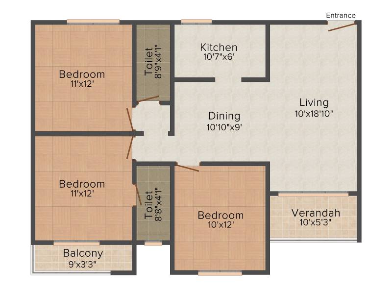 Bloomsbury Mecon Residency (3BHK+2T (1,277 sq ft) 1277 sq ft)