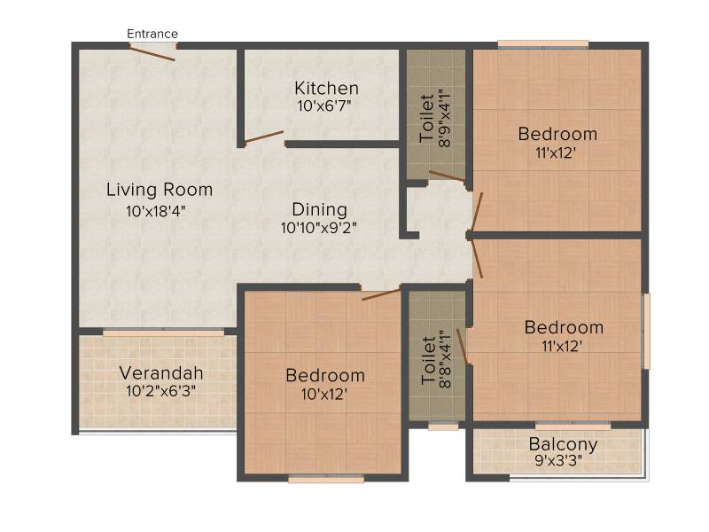 Bloomsbury Mecon Residency (3BHK+2T (1,297 sq ft) 1297 sq ft)