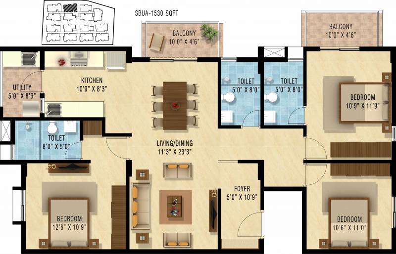 Nakshatra Celestia (3BHK+3T (1,530 sq ft) 1530 sq ft)