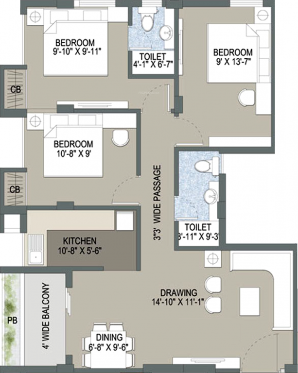 Purti Planet (3BHK+2T (1,190 sq ft) 1190 sq ft)