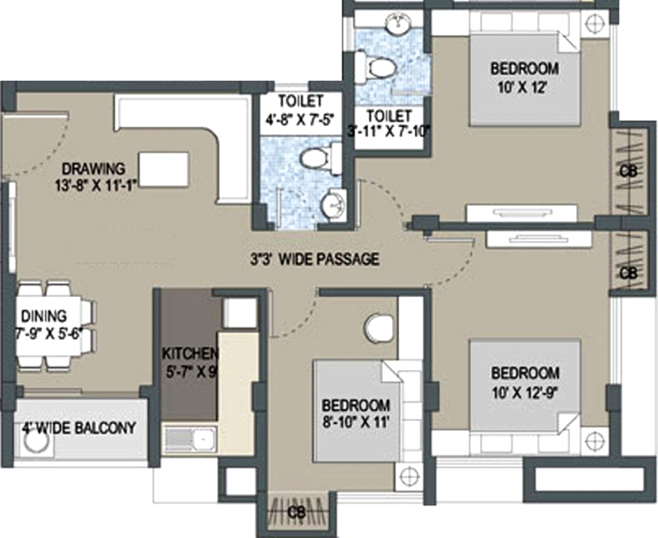 Purti Planet (3BHK+2T (1,159 sq ft) 1159 sq ft)