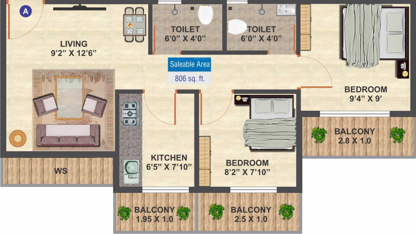  Mera Ghar Nighu (2BHK+2T (806 sq ft) 806 sq ft)