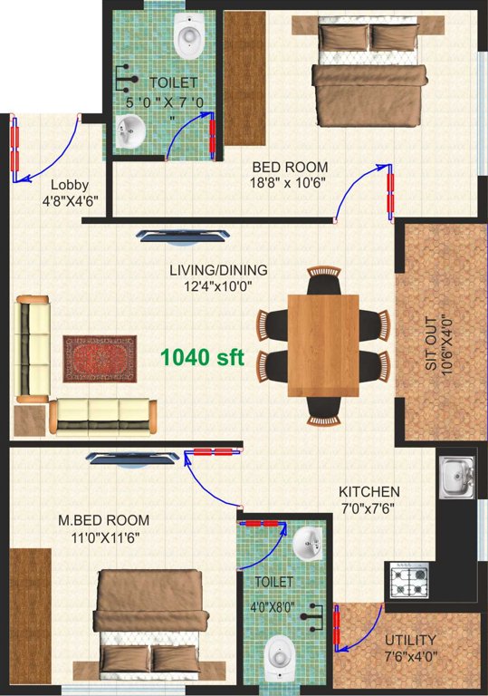 Dhiraan Newyork Meadows (2BHK+2T (1,040 sq ft) 1040 sq ft)