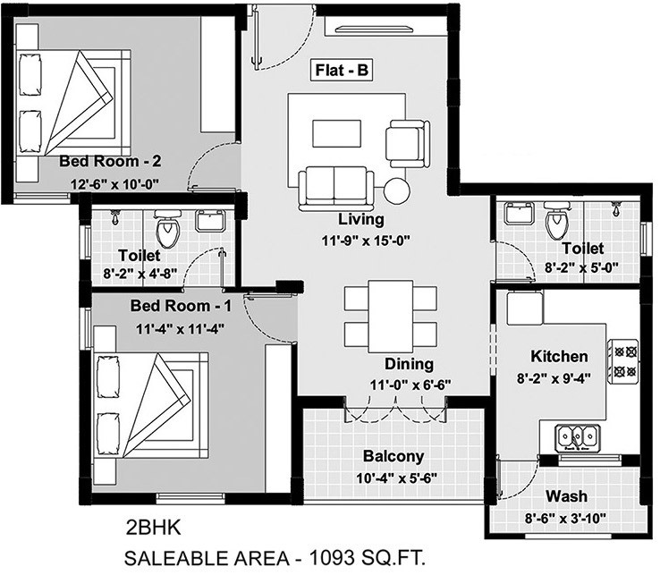 BBCL Ashraya (2BHK+2T (1,093 sq ft) 1093 sq ft)
