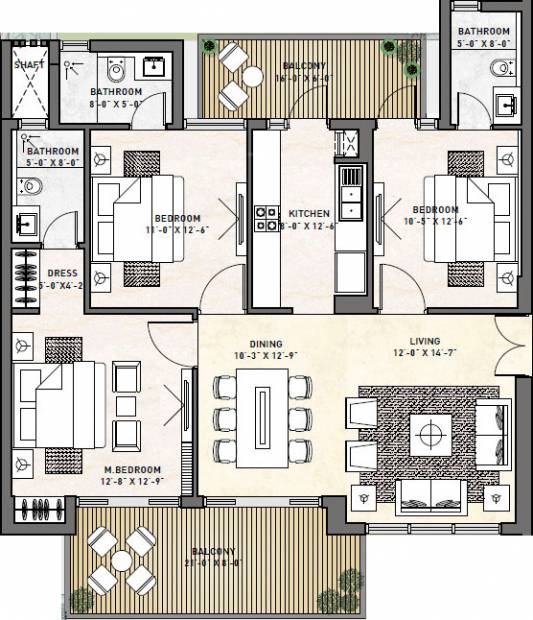 Puri Diplomatic Greens (3BHK+3T (1,700 sq ft) 1700 sq ft)