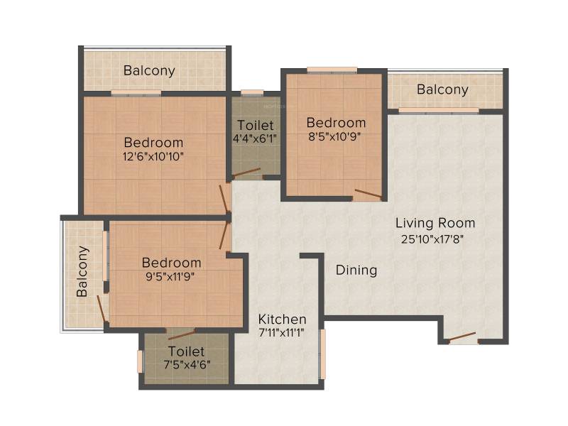 Adithya Group Brindha Residency 3BHK+2T (1,477 sq ft)