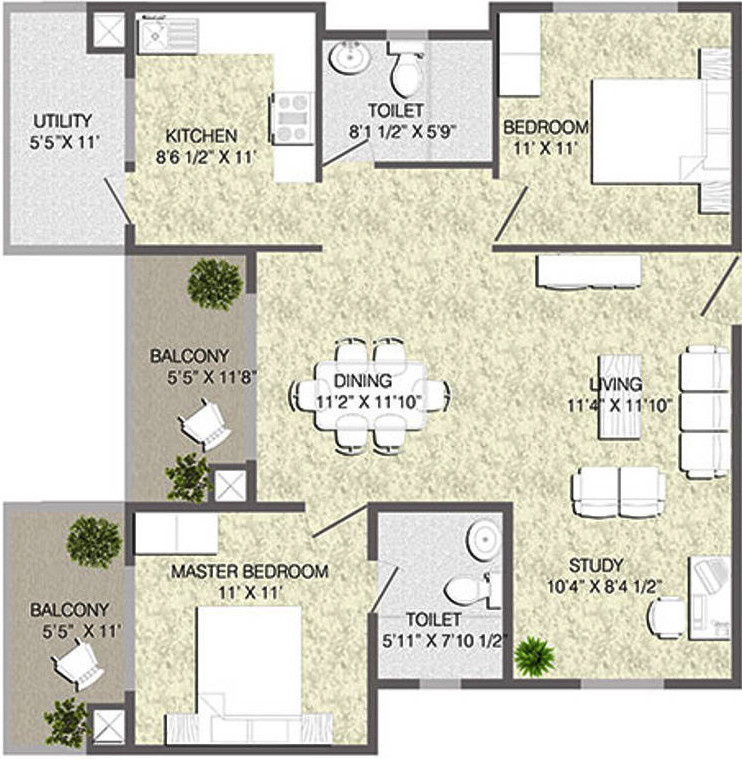 Mana Tropicale (2BHK+2T (1,257 sq ft) Study Room 1257 sq ft) Mana Tropicale (2BHK+2T (1,257 sq ft) Study Room 1257 sq ft)