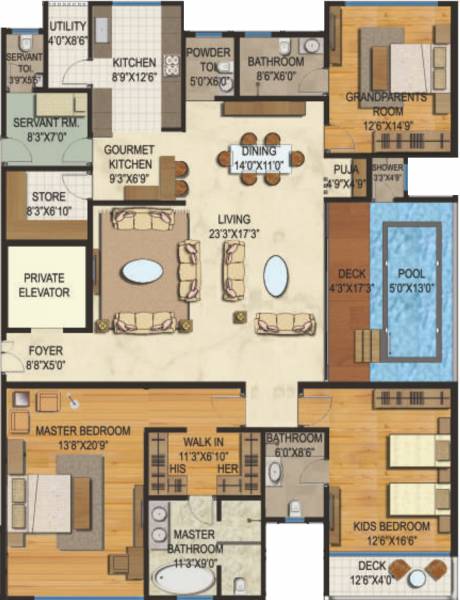 Lodha Bellezza P3 (3BHK+4T (3,500 sq ft)   Servant Room 3500 sq ft)