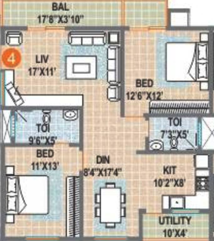 Sumadhura Srinivasam (2BHK+2T (1,245 sq ft) 1245 sq ft)