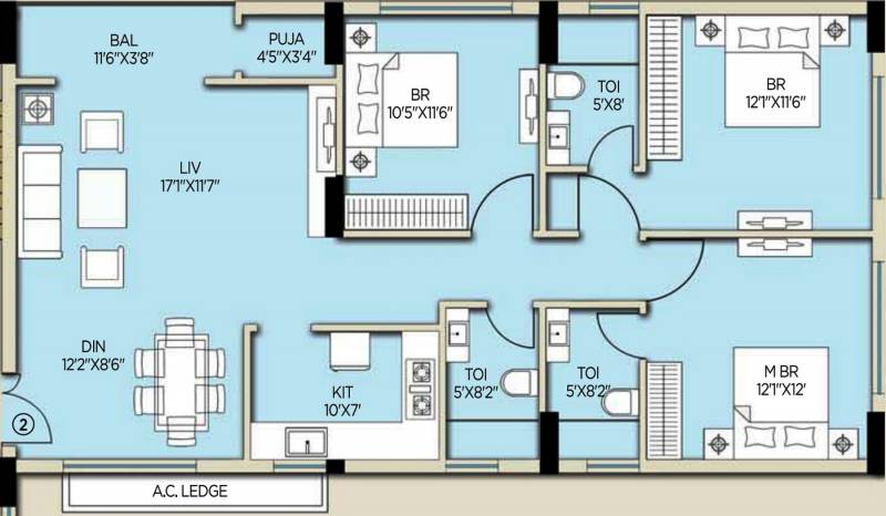 Amit Realty and Shree RSH Group The Ecos (3BHK+3T (1,635 sq ft)   Pooja Room 1635 sq ft)