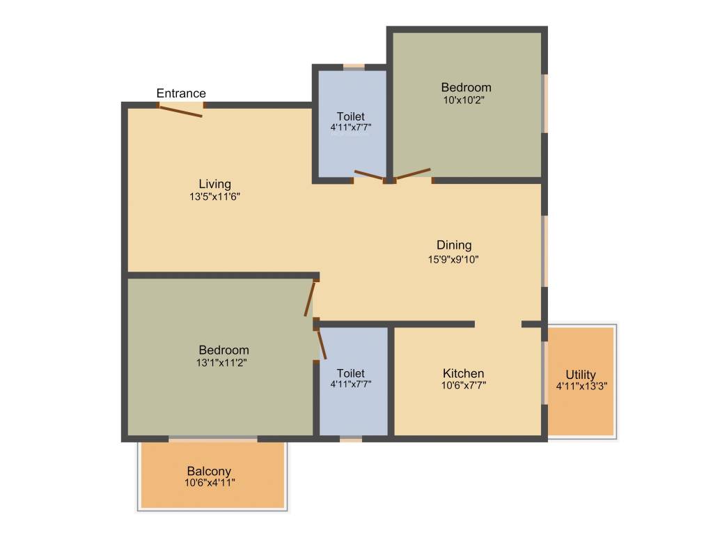 Milestone Grand (2BHK+2T (1,116 sq ft) 1116 sq ft)