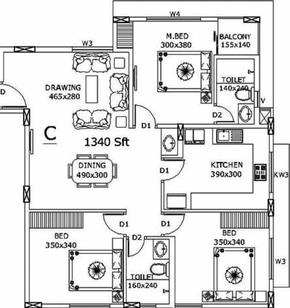 Asset Green Ford (3BHK+2T (1,340 sq ft) 1340 sq ft) Asset Green Ford (3BHK+2T (1,340 sq ft) 1340 sq ft)