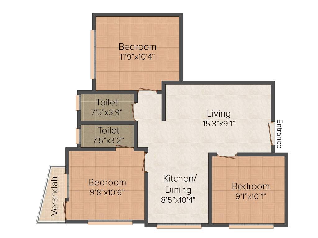 Pacific Rose (3BHK+2T (1,026 sq ft) 1026 sq ft)