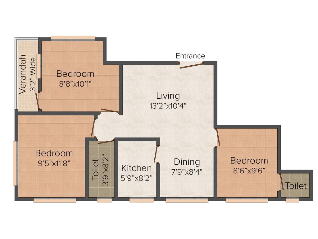 Pacific Rose (3BHK+2T (1,028 sq ft) 1028 sq ft)