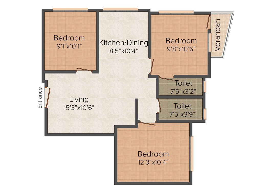 Pacific Rose (3BHK+2T (1,056 sq ft) 1056 sq ft)