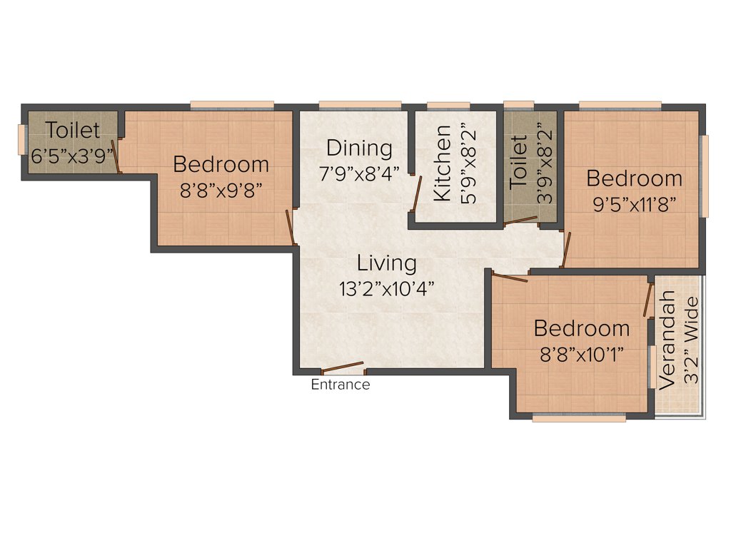 Pacific Rose (3BHK+2T (1,068 sq ft) 1068 sq ft)
