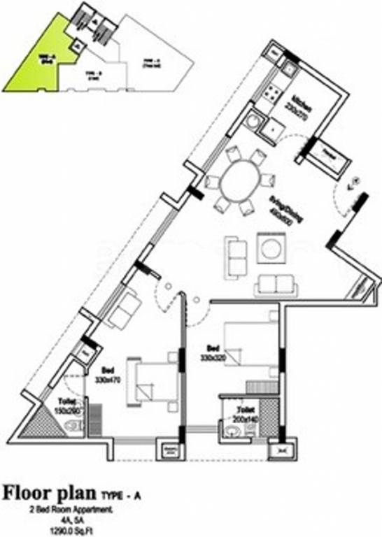 Alhind Rhazes Floor Plan (2BHK+2T (1,290 sq ft) 1290 sq ft)