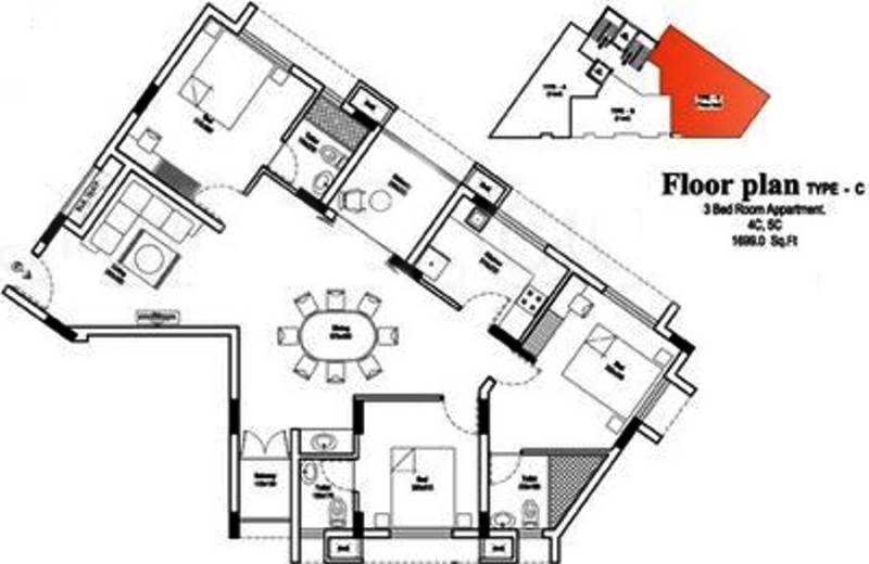 Alhind Rhazes Floor Plan (3BHK+3T (1,699 sq ft) 1699 sq ft)