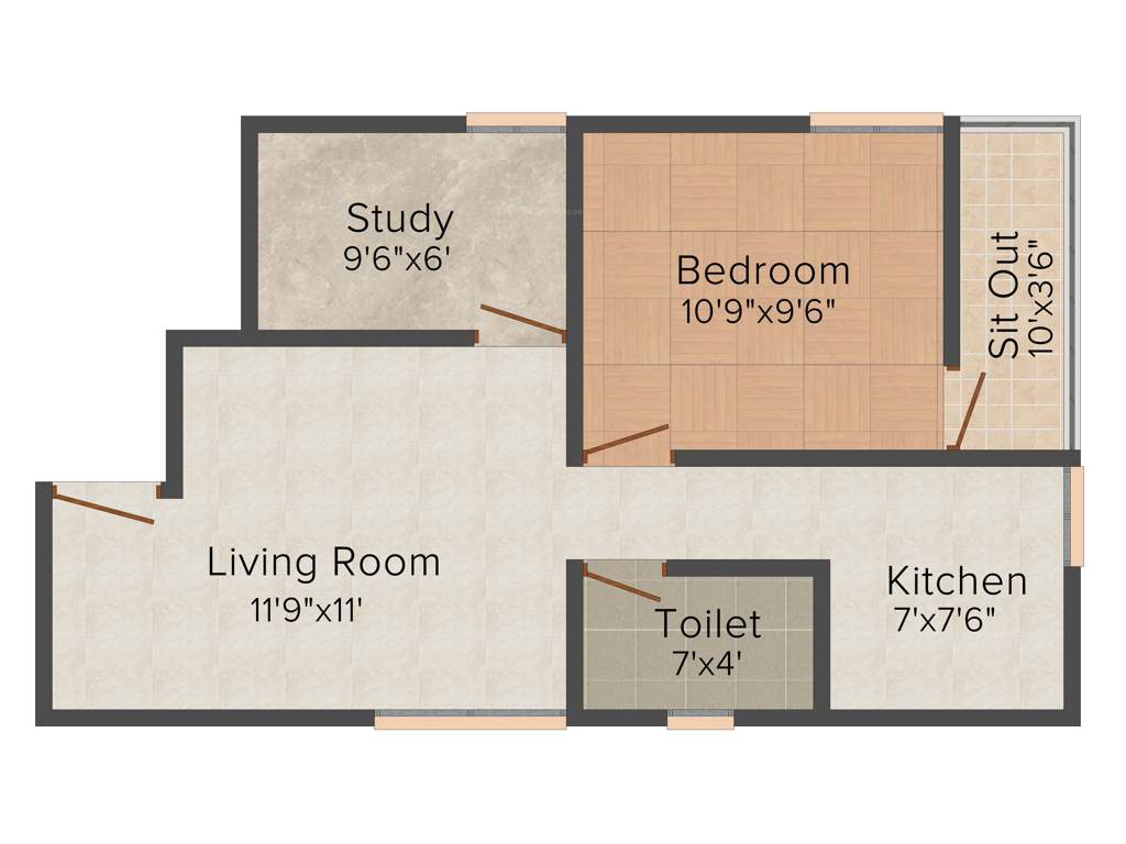 Purnima Elite (1BHK+1T (665 sq ft)   Study Room 665 sq ft)