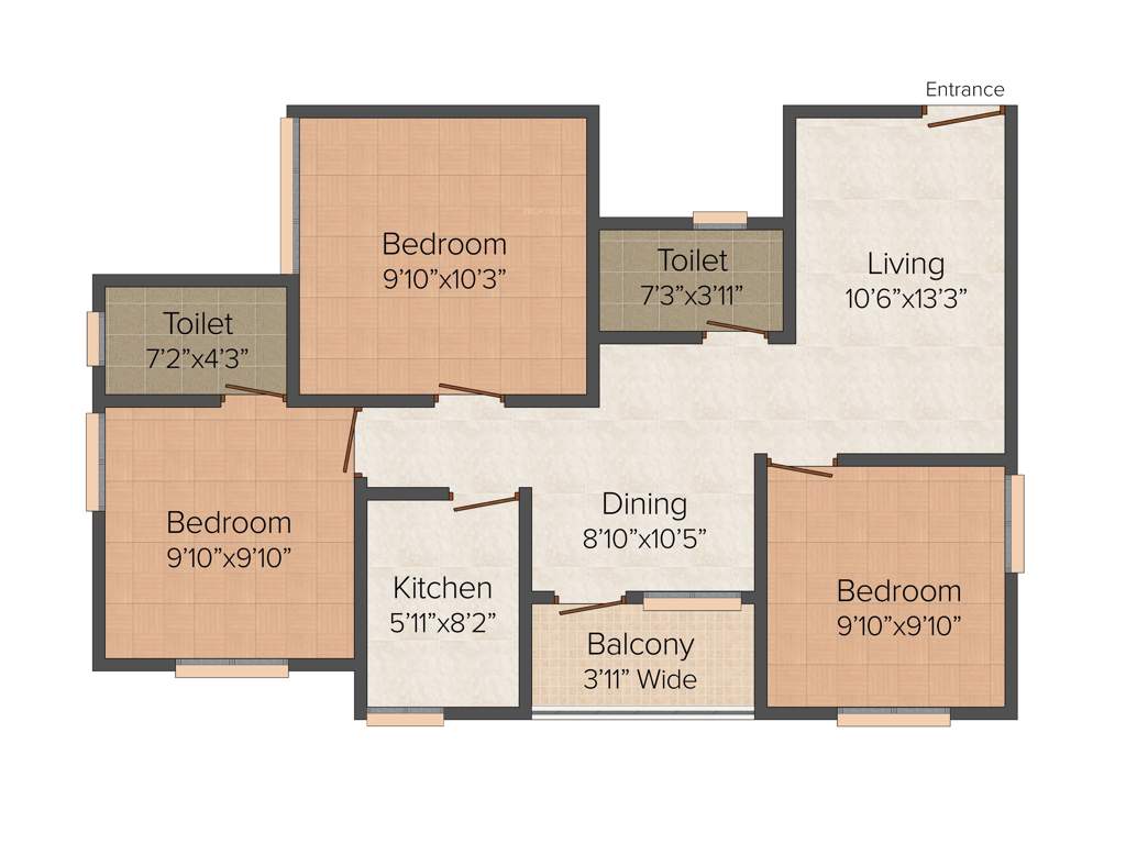 Pacific Philomel Heights (3BHK+2T (1,030 sq ft) 1030 sq ft)