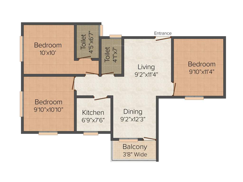 Pacific Philomel Heights (3BHK+2T (1,055 sq ft) 1055 sq ft)