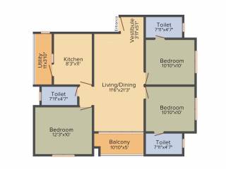 Pacifica Happiness Towers (3BHK+3T (1,441 sq ft) 1441 sq ft)