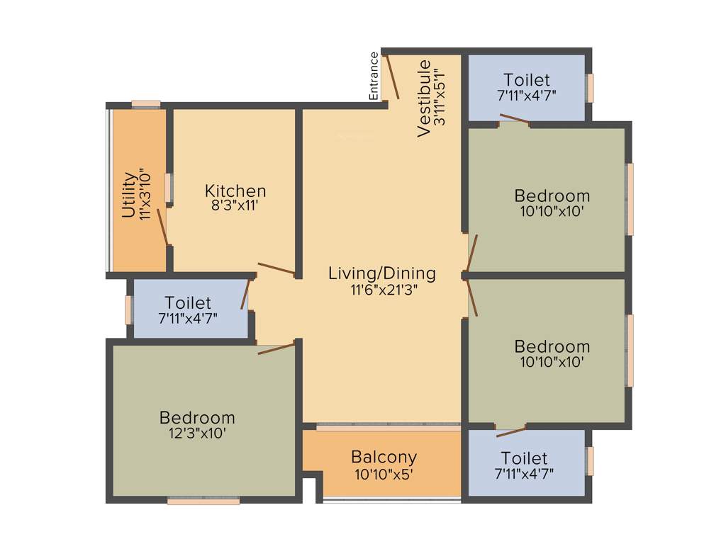 Pacifica Happiness Towers (3BHK+3T (1,441 sq ft) 1441 sq ft)
