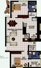 Beacon Terrace (2BHK+2T (1,221 sq ft) 1221 sq ft)