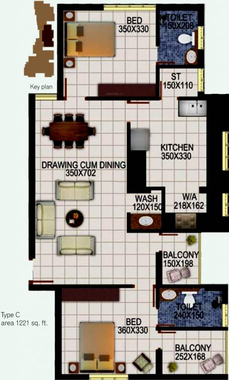 Beacon Terrace (2BHK+2T (1,221 sq ft) 1221 sq ft)
